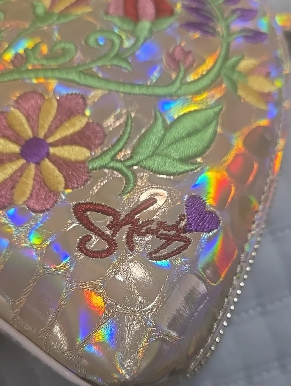 Sharif Legacy Rose Holographic Leather Floral Wristlet NWT